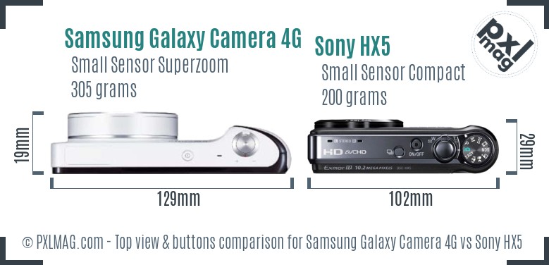 Samsung Galaxy Camera 4G vs Sony HX5 top view buttons comparison