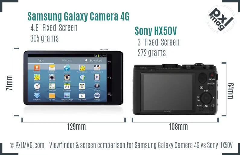 Samsung Galaxy Camera 4G vs Sony HX50V Screen and Viewfinder comparison