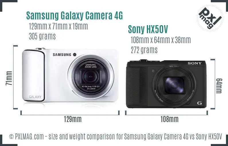 Samsung Galaxy Camera 4G vs Sony HX50V size comparison