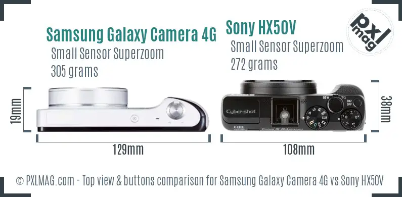 Samsung Galaxy Camera 4G vs Sony HX50V top view buttons comparison