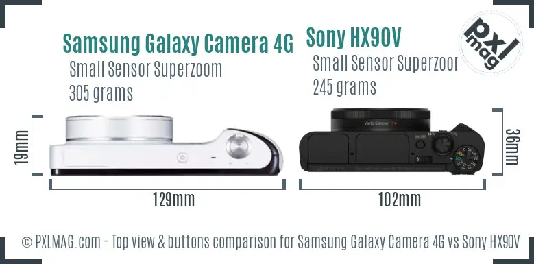 Samsung Galaxy Camera 4G vs Sony HX90V top view buttons comparison