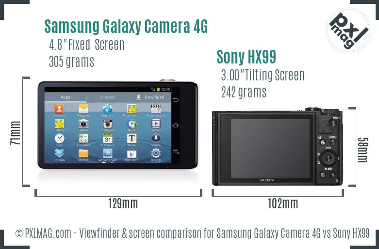Samsung Galaxy Camera 4G vs Sony HX99 Screen and Viewfinder comparison