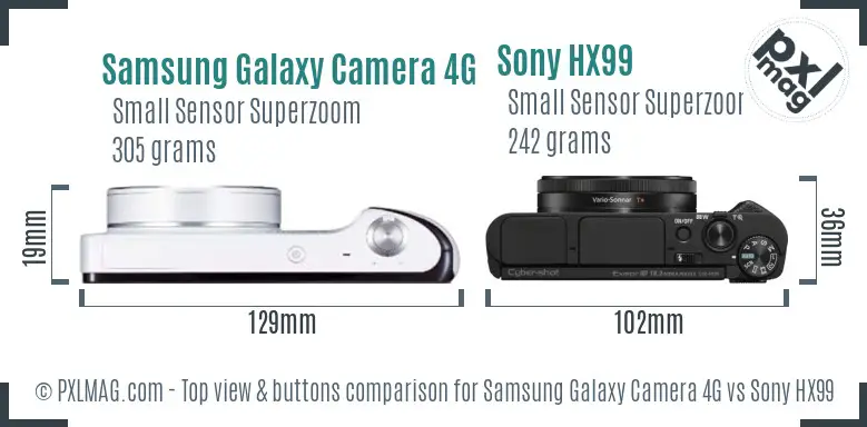 Samsung Galaxy Camera 4G vs Sony HX99 top view buttons comparison