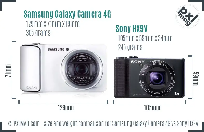 Samsung Galaxy Camera 4G vs Sony HX9V size comparison