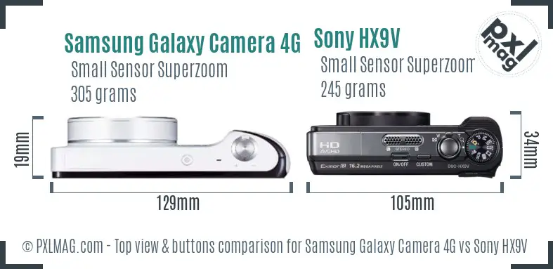 Samsung Galaxy Camera 4G vs Sony HX9V top view buttons comparison