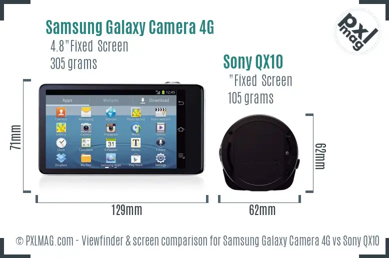 Samsung Galaxy Camera 4G vs Sony QX10 Screen and Viewfinder comparison