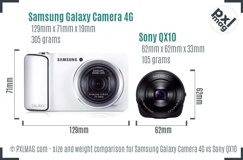Samsung Galaxy Camera 4G vs Sony QX10 size comparison
