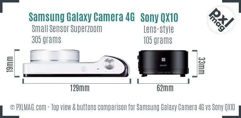 Samsung Galaxy Camera 4G vs Sony QX10 top view buttons comparison