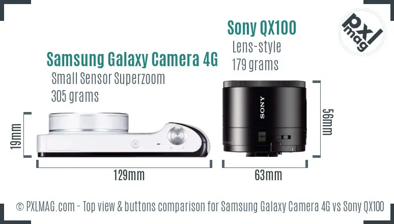 Samsung Galaxy Camera 4G vs Sony QX100 top view buttons comparison Samsung Galaxy Camera 4G vs Sony QX100 top view buttons comparison
