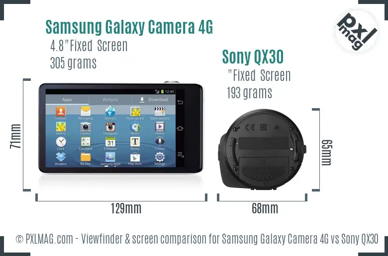 Samsung Galaxy Camera 4G vs Sony QX30 Screen and Viewfinder comparison