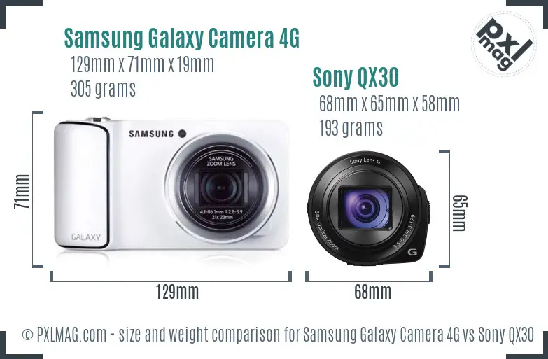 Samsung Galaxy Camera 4G vs Sony QX30 size comparison