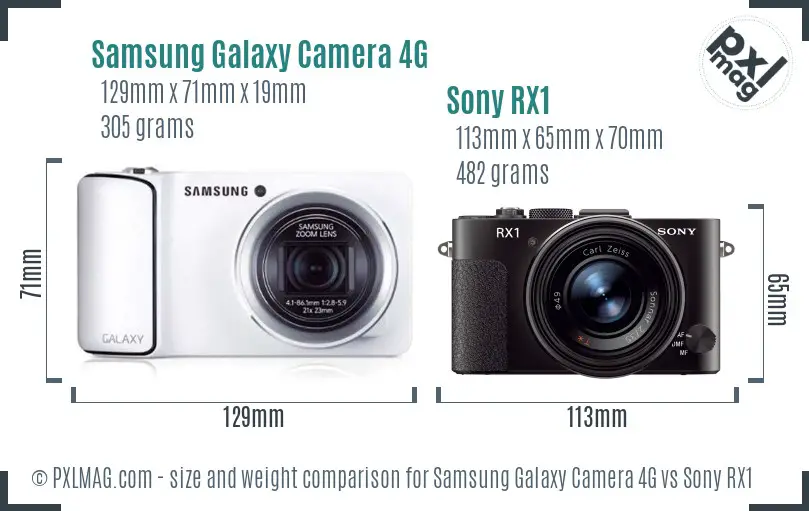 Samsung Galaxy Camera 4G vs Sony RX1 size comparison