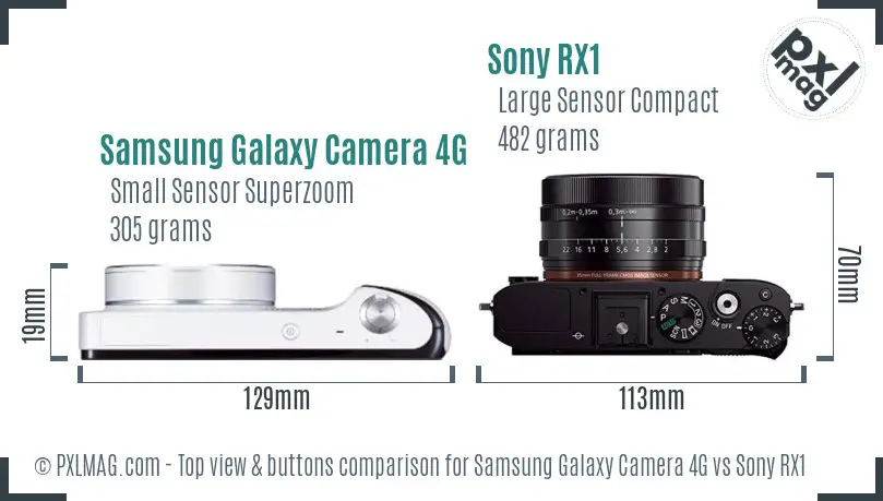 Samsung Galaxy Camera 4G vs Sony RX1 top view buttons comparison