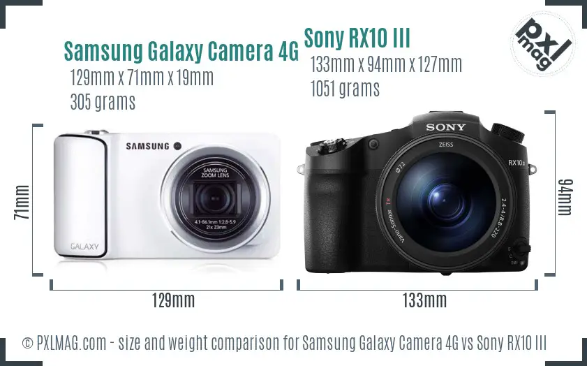 Samsung Galaxy Camera 4G vs Sony RX10 III size comparison
