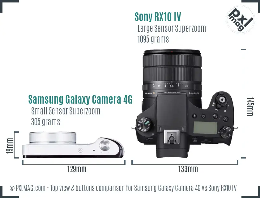 Samsung Galaxy Camera 4G vs Sony RX10 IV top view buttons comparison