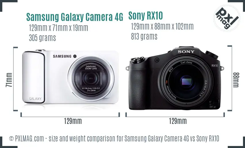 Samsung Galaxy Camera 4G vs Sony RX10 size comparison