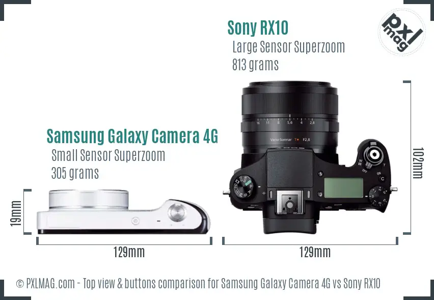 Samsung Galaxy Camera 4G vs Sony RX10 top view buttons comparison