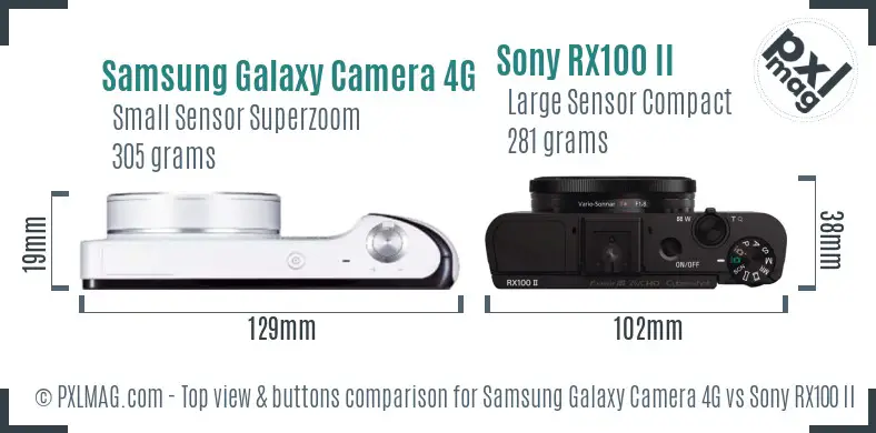 Samsung Galaxy Camera 4G vs Sony RX100 II top view buttons comparison