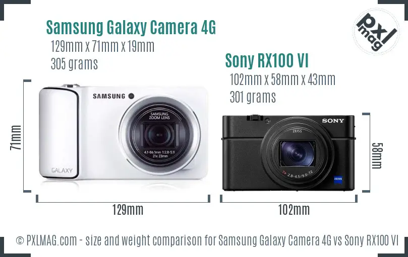 Samsung Galaxy Camera 4G vs Sony RX100 VI size comparison