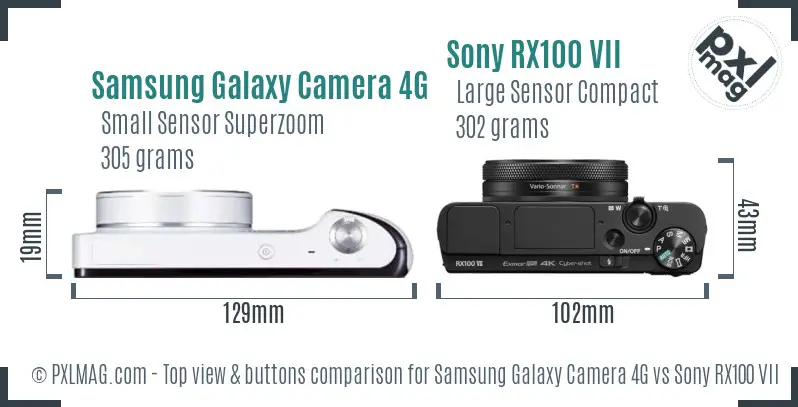 Samsung Galaxy Camera 4G vs Sony RX100 VII top view buttons comparison