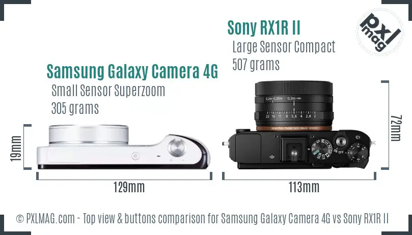 Samsung Galaxy Camera 4G vs Sony RX1R II top view buttons comparison