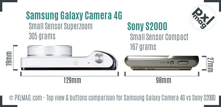 Samsung Galaxy Camera 4G vs Sony S2000 top view buttons comparison