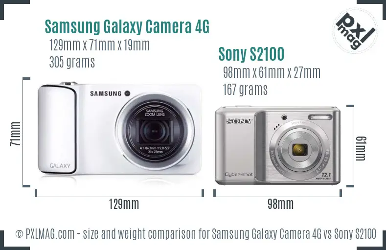 Samsung Galaxy Camera 4G vs Sony S2100 size comparison