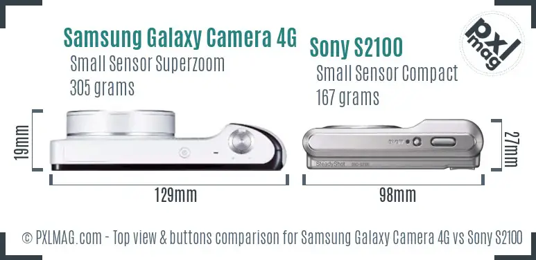 Samsung Galaxy Camera 4G vs Sony S2100 top view buttons comparison