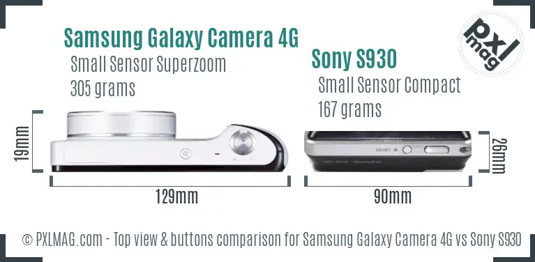 Samsung Galaxy Camera 4G vs Sony S930 top view buttons comparison