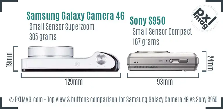 Samsung Galaxy Camera 4G vs Sony S950 top view buttons comparison