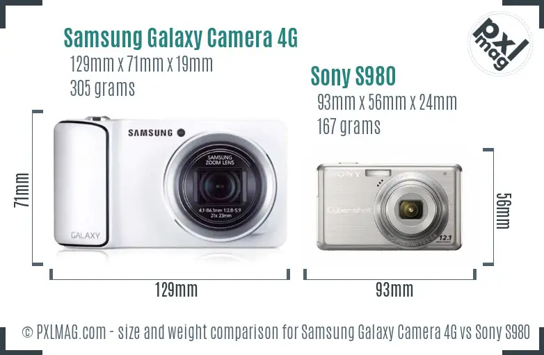 Samsung Galaxy Camera 4G vs Sony S980 size comparison