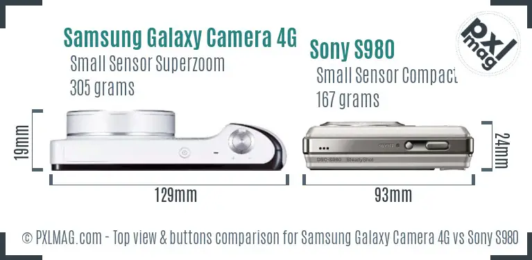 Samsung Galaxy Camera 4G vs Sony S980 top view buttons comparison