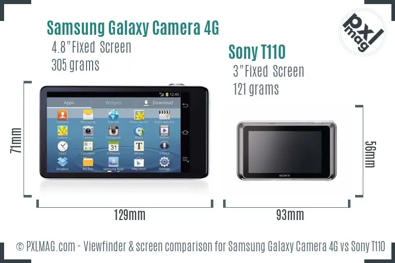 Samsung Galaxy Camera 4G vs Sony T110 Screen and Viewfinder comparison