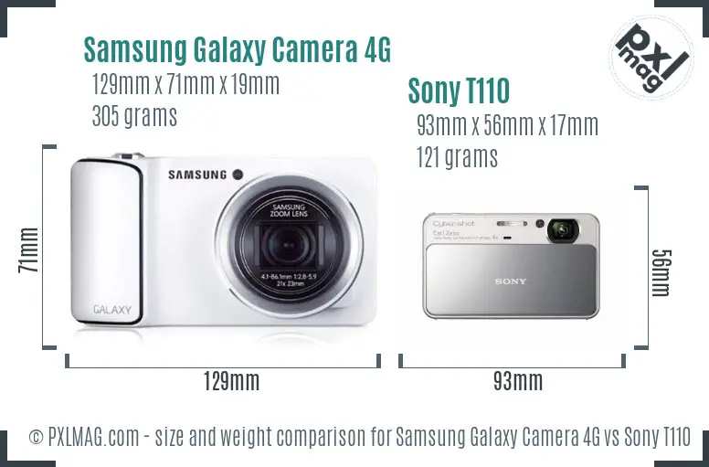 Samsung Galaxy Camera 4G vs Sony T110 size comparison