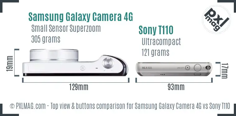 Samsung Galaxy Camera 4G vs Sony T110 top view buttons comparison