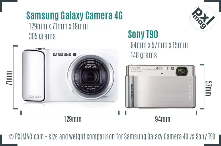 Samsung Galaxy Camera 4G vs Sony T90 size comparison