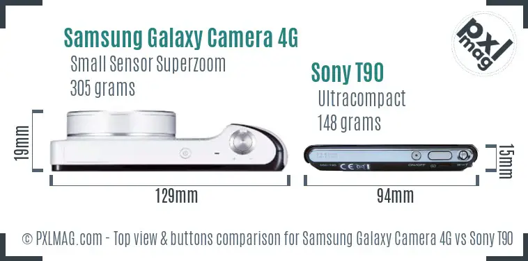 Samsung Galaxy Camera 4G vs Sony T90 top view buttons comparison