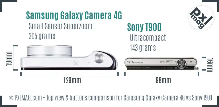 Samsung Galaxy Camera 4G vs Sony T900 top view buttons comparison