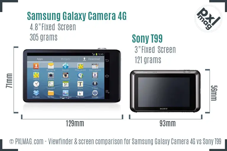 Samsung Galaxy Camera 4G vs Sony T99 Screen and Viewfinder comparison