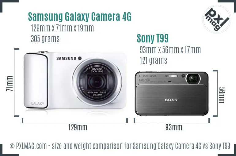 Samsung Galaxy Camera 4G vs Sony T99 size comparison
