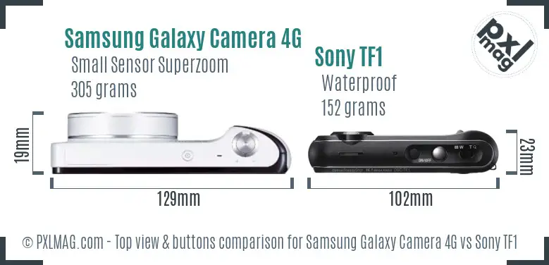 Samsung Galaxy Camera 4G vs Sony TF1 top view buttons comparison