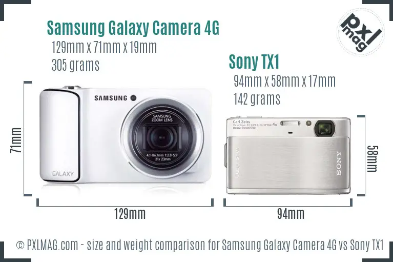 Samsung Galaxy Camera 4G vs Sony TX1 size comparison