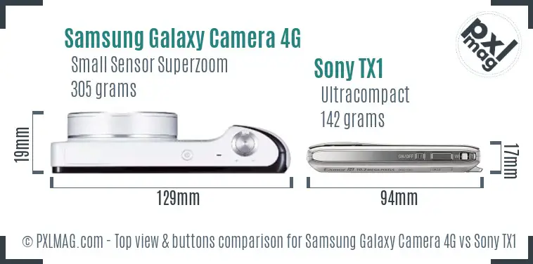 Samsung Galaxy Camera 4G vs Sony TX1 top view buttons comparison