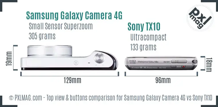 Samsung Galaxy Camera 4G vs Sony TX10 top view buttons comparison