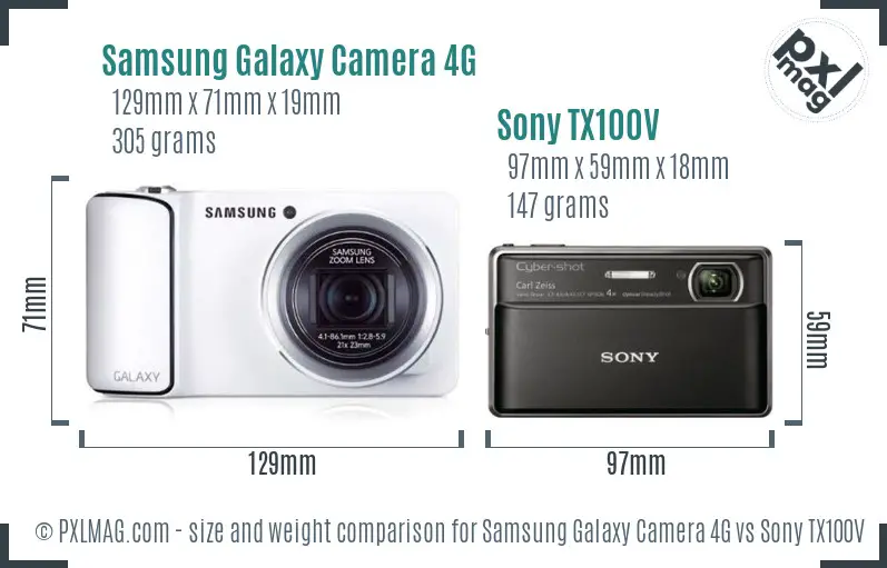 Samsung Galaxy Camera 4G vs Sony TX100V size comparison