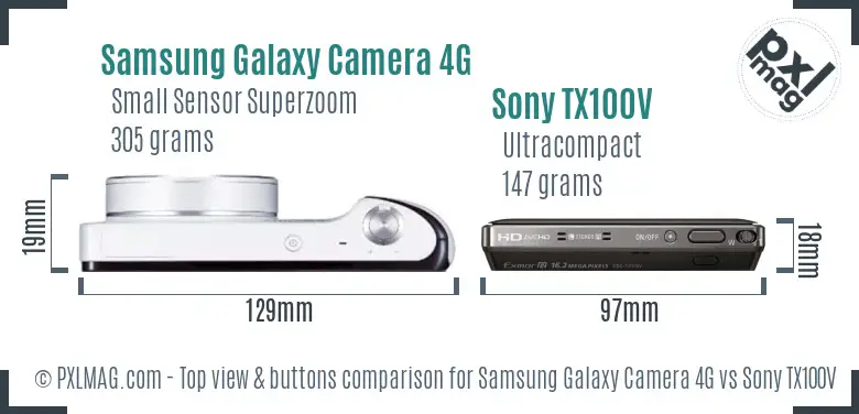 Samsung Galaxy Camera 4G vs Sony TX100V top view buttons comparison