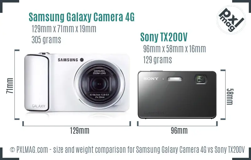 Samsung Galaxy Camera 4G vs Sony TX200V size comparison