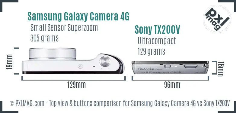 Samsung Galaxy Camera 4G vs Sony TX200V top view buttons comparison