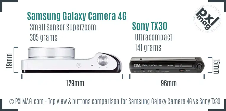 Samsung Galaxy Camera 4G vs Sony TX30 top view buttons comparison