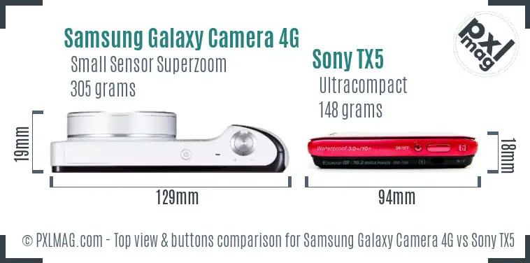 Samsung Galaxy Camera 4G vs Sony TX5 top view buttons comparison